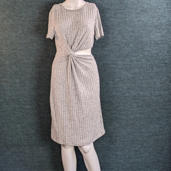 Shein Ribbed Knit Hollowed Side Twist Front Sweater Dress, Short Sleeve - Picture 1 of 8